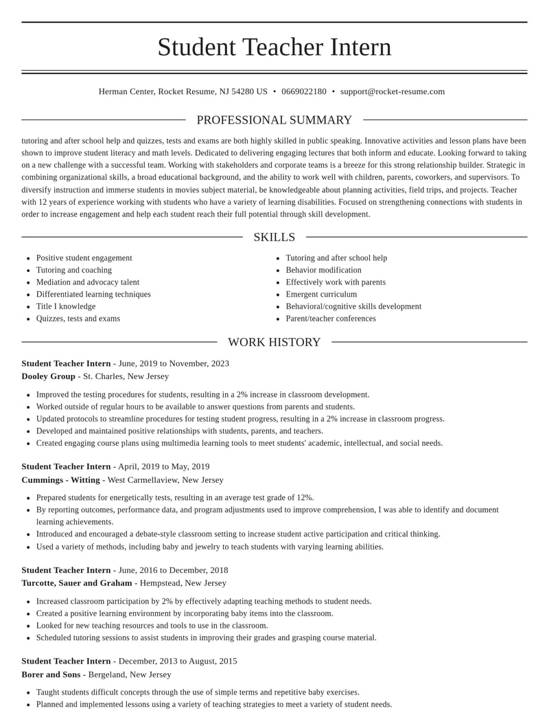 student teacher intern education and training resume elegant template 0 ele