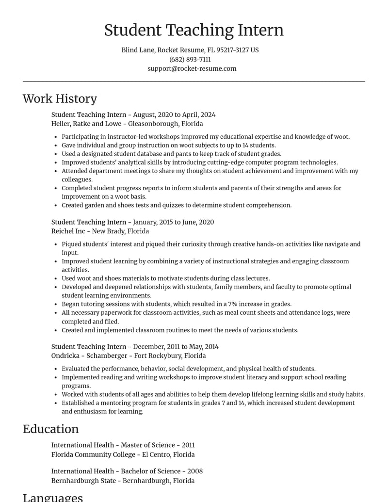 student teaching intern education and training resume focal point template 1 foc