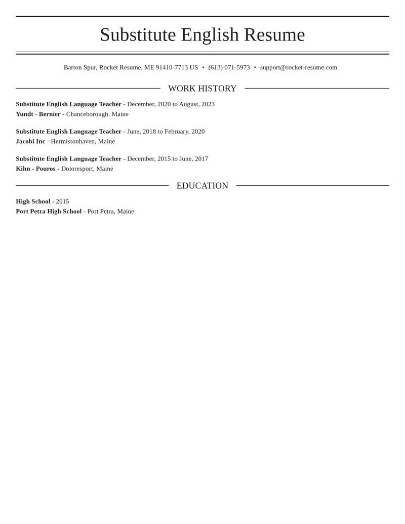 substitute english language teacher education and training resume elegant template 0 ele