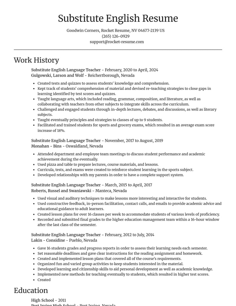 substitute english language teacher education and training resume focal point template 0 foc