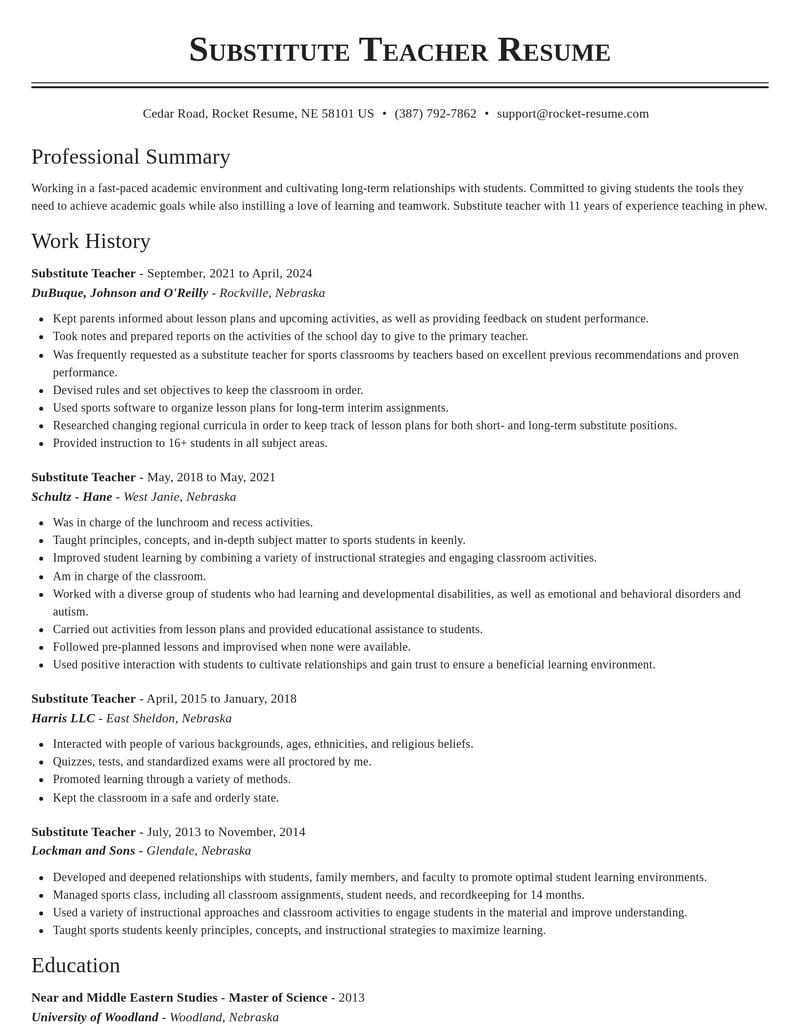 substitute teacher education and training resume classic template 1 cla