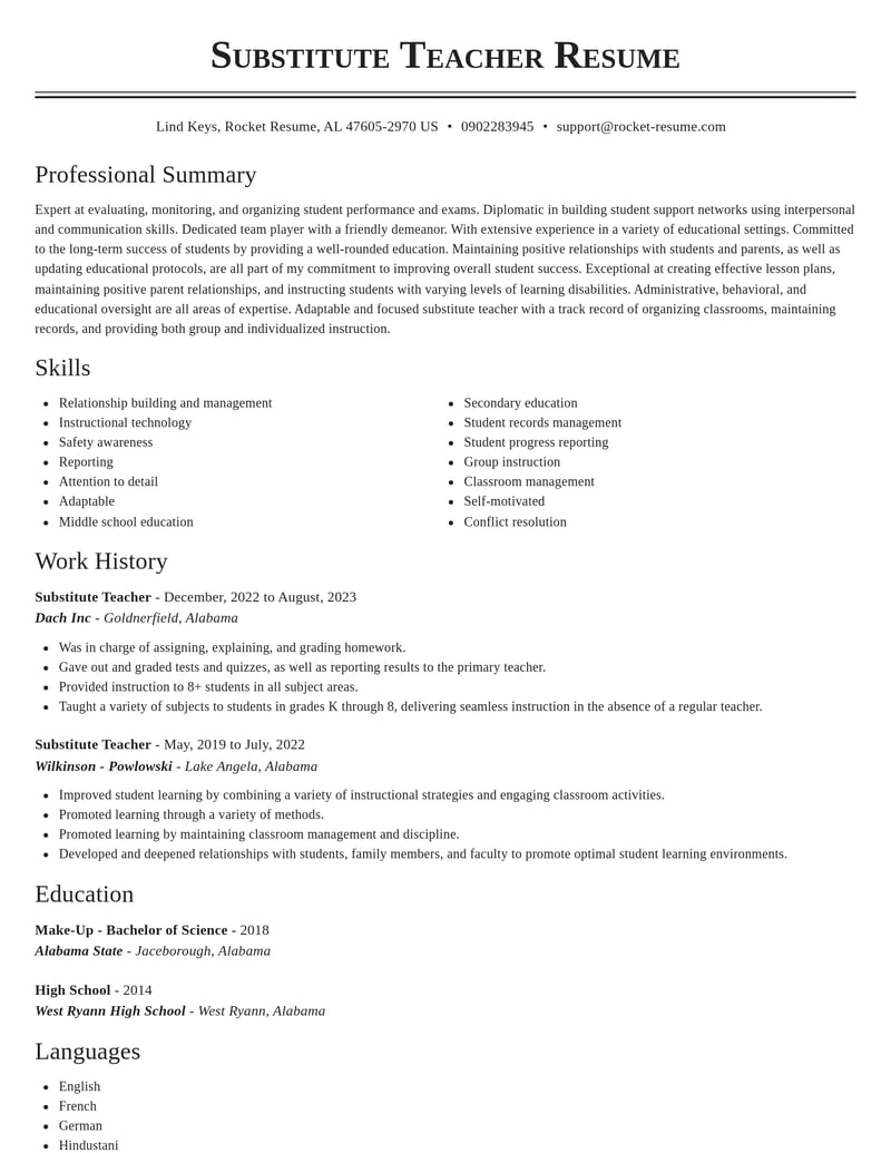 substitute teacher education and training resume classic template 2 cla