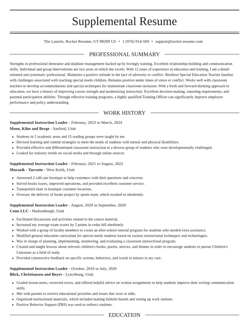 supplemental instruction leader education and training resume elegant template 0 ele