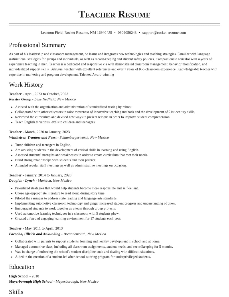 teacher education and training resume classic template 2 cla