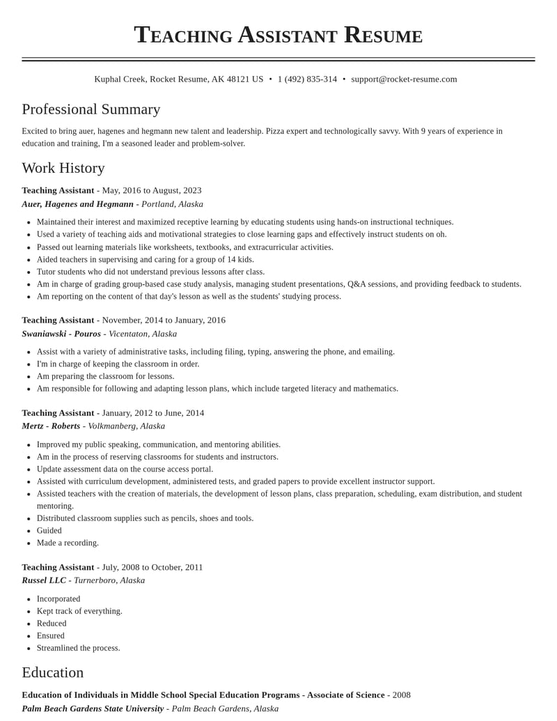 teaching assistant education and training resume classic template 1 cla