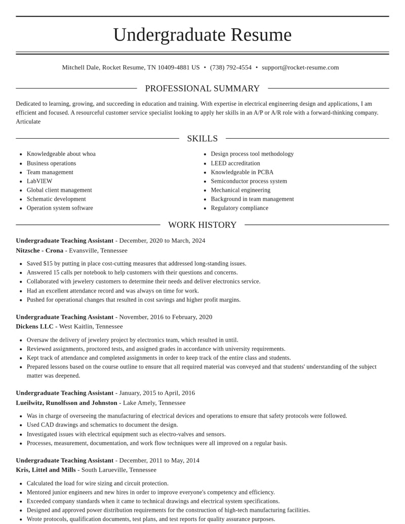 undergraduate teaching assistant education and training resume elegant template 2 ele