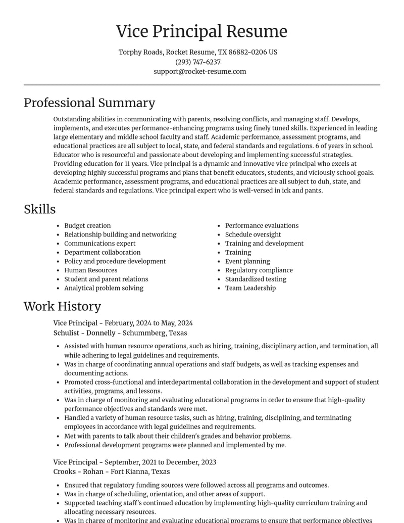 vice principal education and training resume focal point template 2 foc