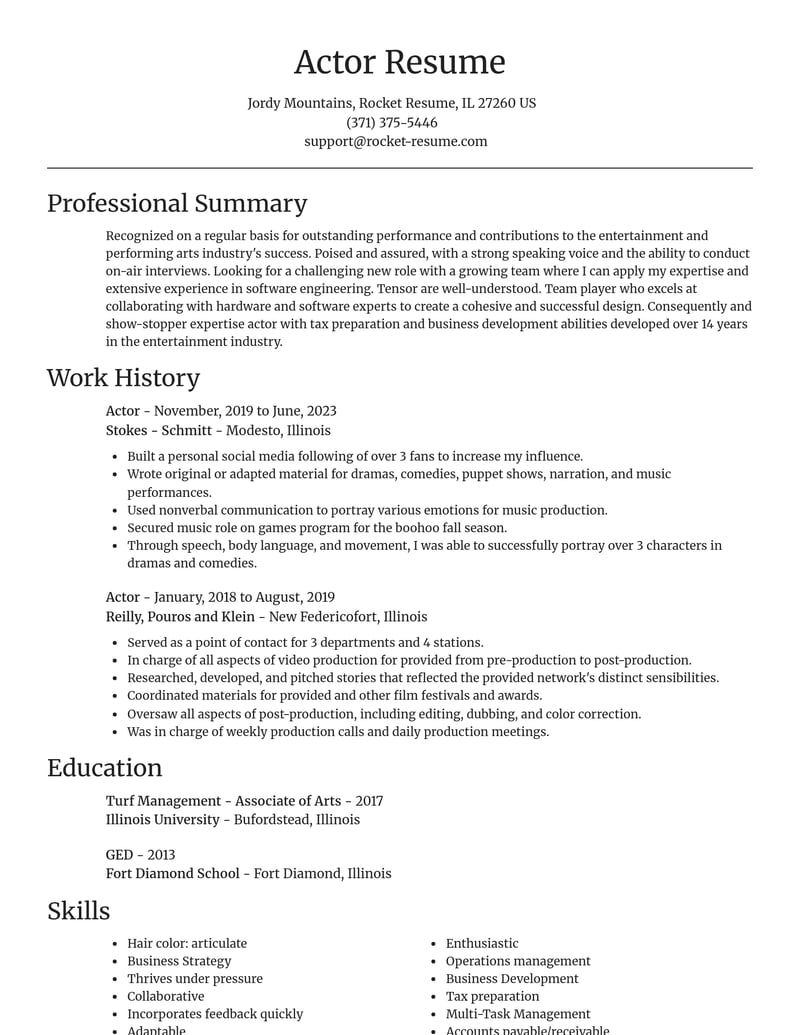 actor entertainment and performing arts resume focal point template 2 foc