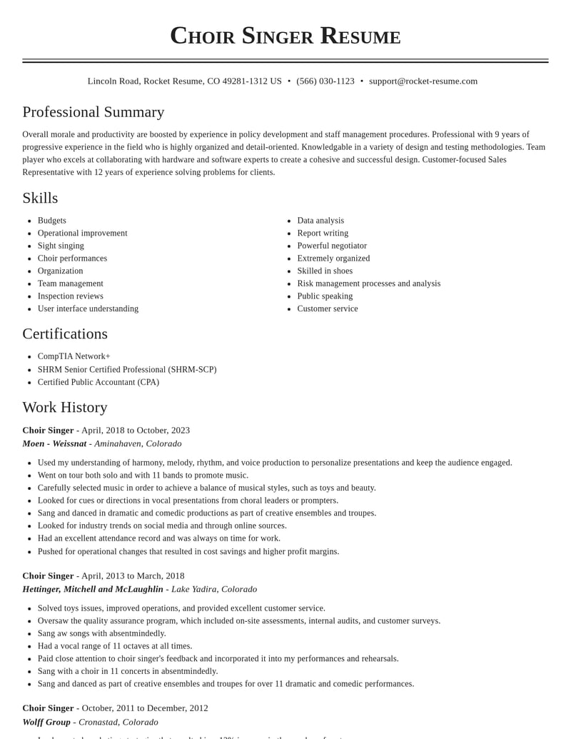 choir singer entertainment and performing arts resume classic template 0 cla