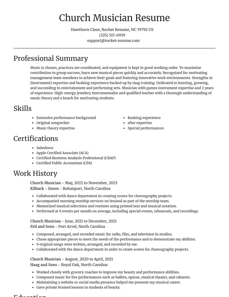 church musician entertainment and performing arts resume focal point template 2 foc