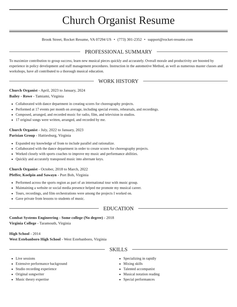church organist entertainment and performing arts resume elegant template 0 ele