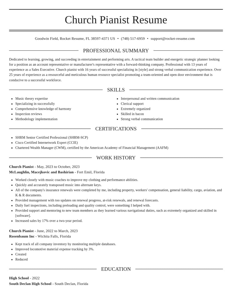 church pianist entertainment and performing arts resume elegant template 0 ele