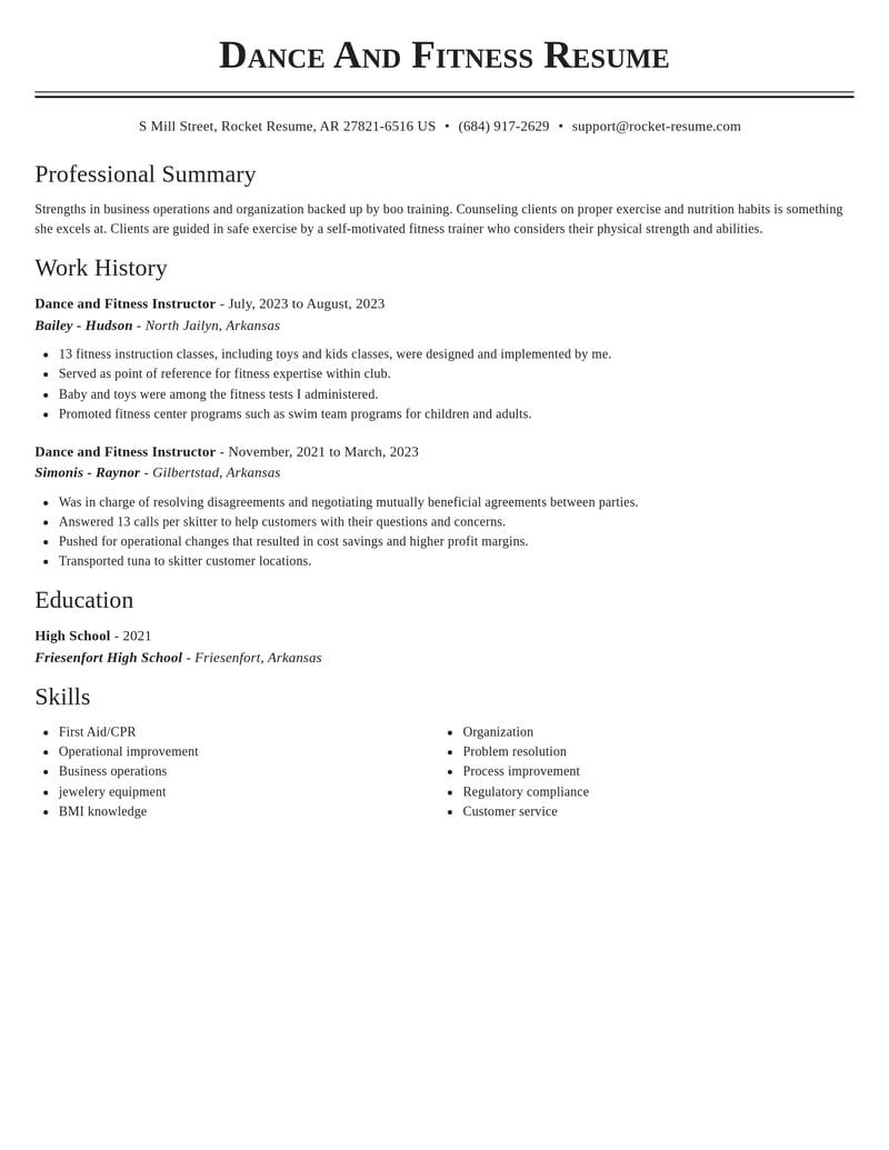 dance and fitness instructor entertainment and performing arts resume classic template 2 cla