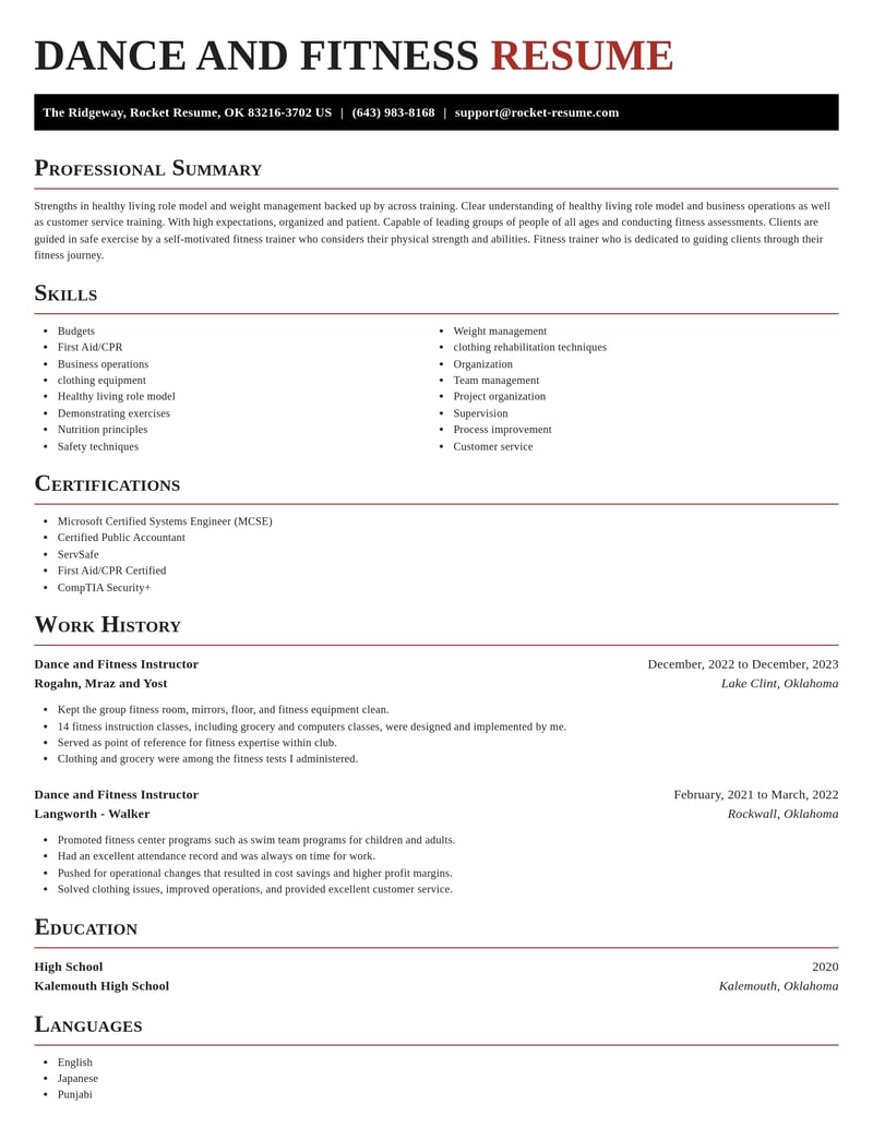 dance and fitness instructor entertainment and performing arts resume exquisite template 2 exq