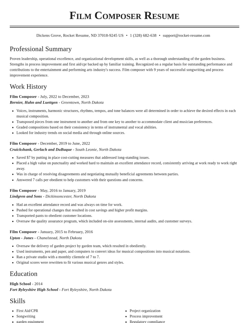 film composer entertainment and performing arts resume classic template 0 cla