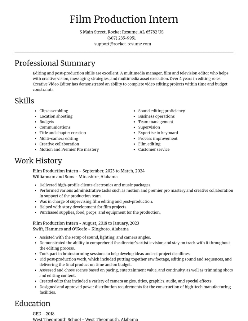 film production intern entertainment and performing arts resume focal point template 2 foc