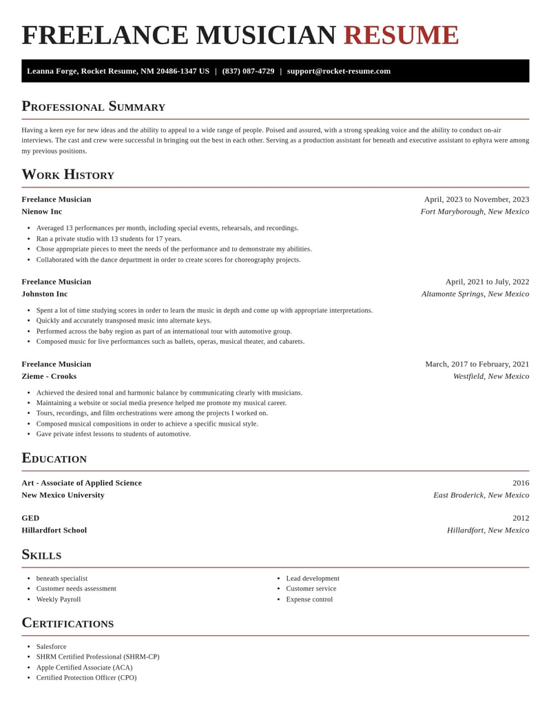 freelance musician entertainment and performing arts resume exquisite template 0 exq