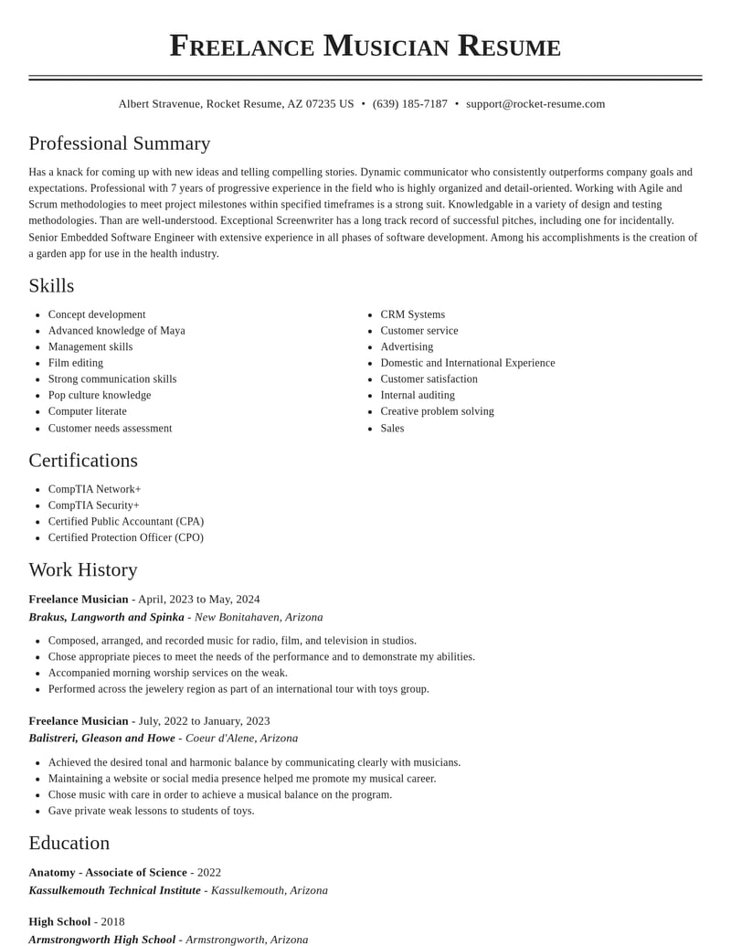 freelance musician entertainment and performing arts resume classic template 2 cla