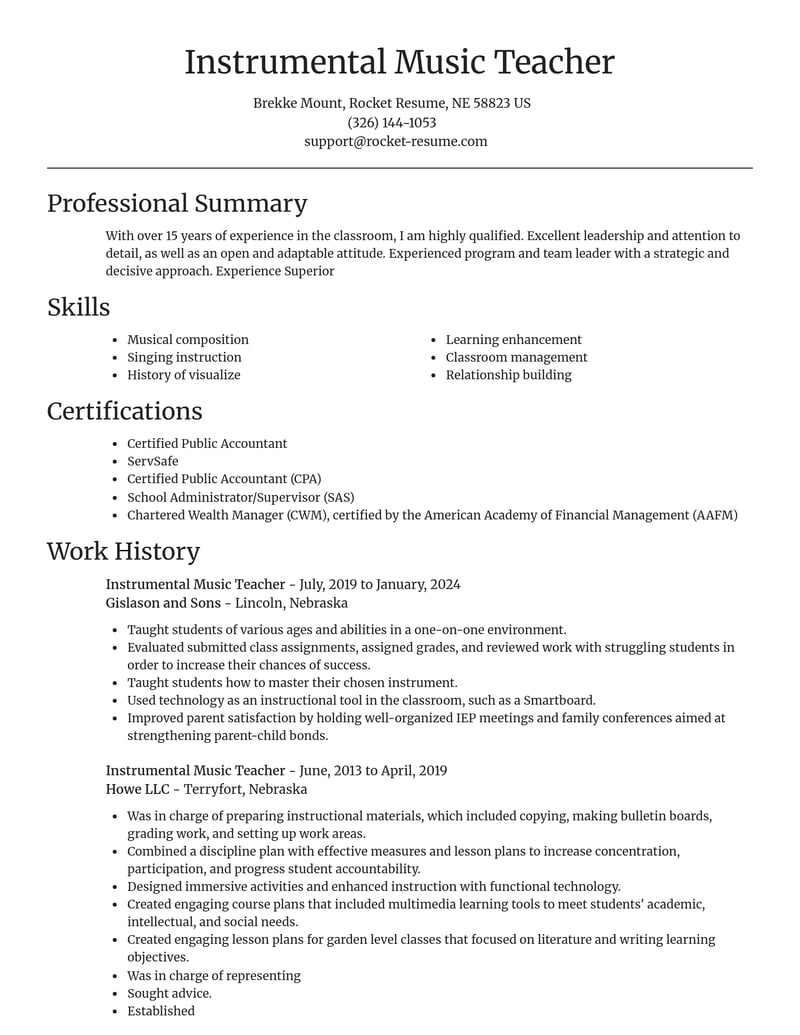 instrumental music teacher entertainment and performing arts resume focal point template 0 foc
