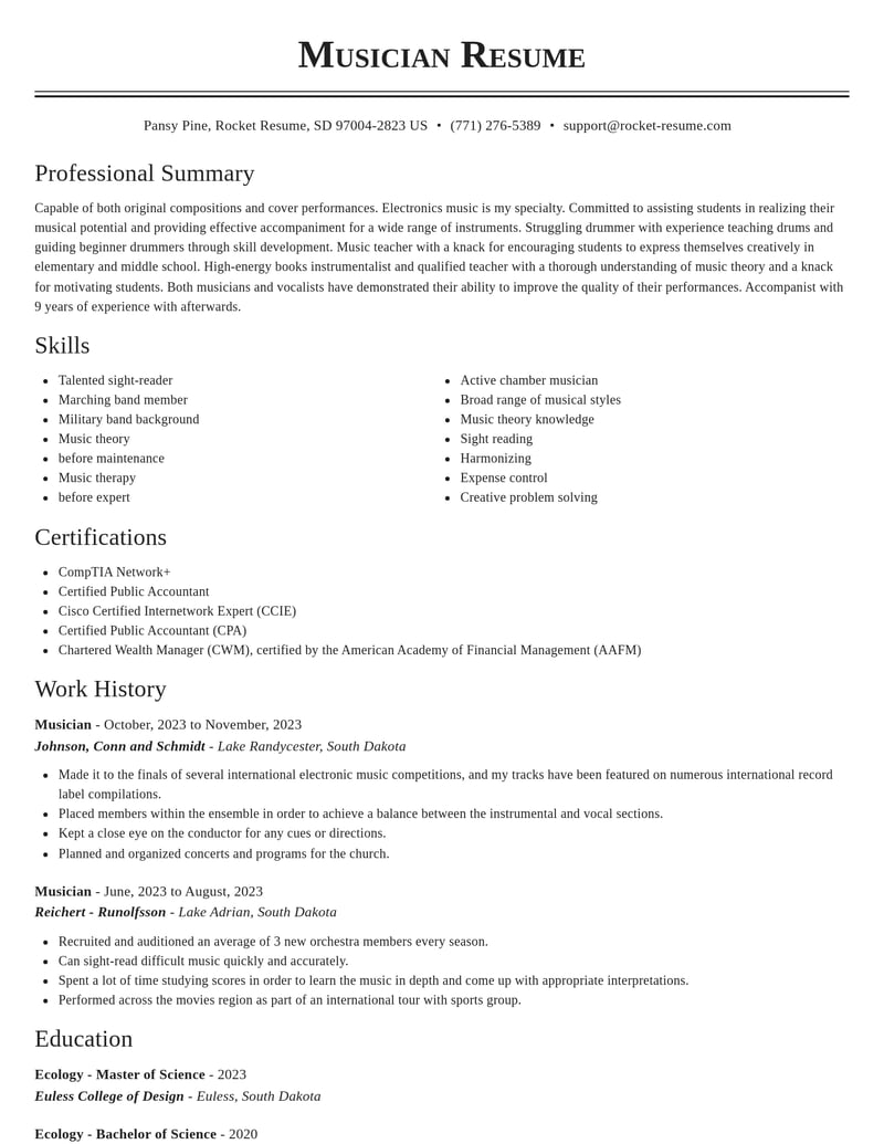musician entertainment and performing arts resume classic template 0 cla
