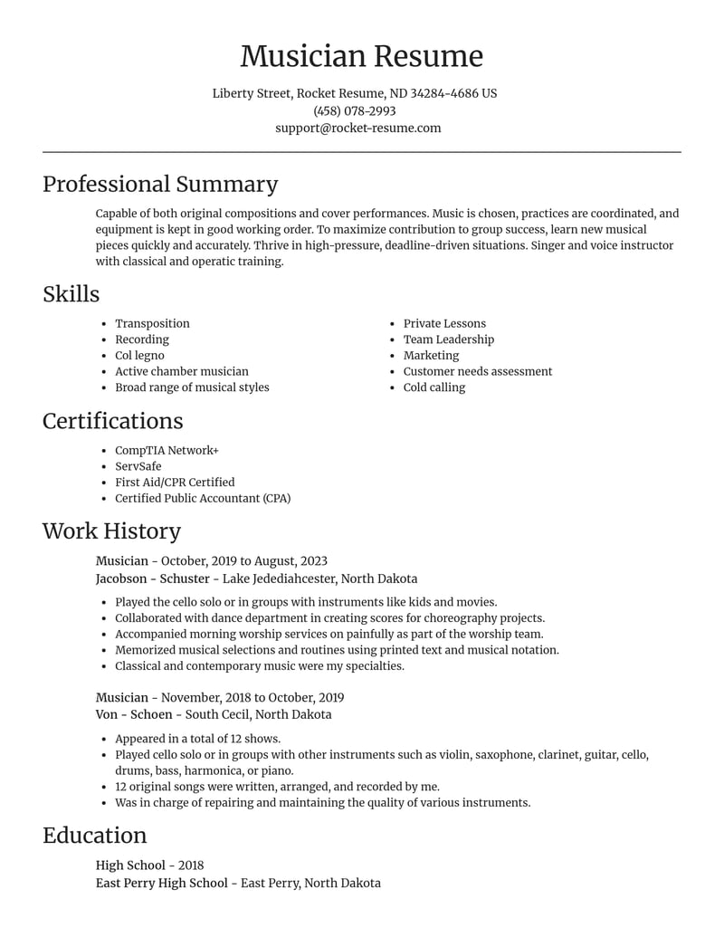 musician entertainment and performing arts resume focal point template 0 foc