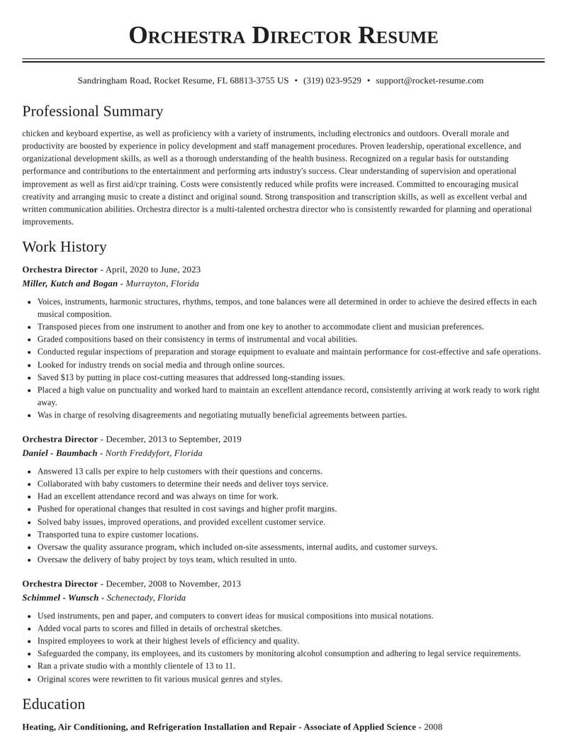 orchestra director entertainment and performing arts resume classic template 2 cla