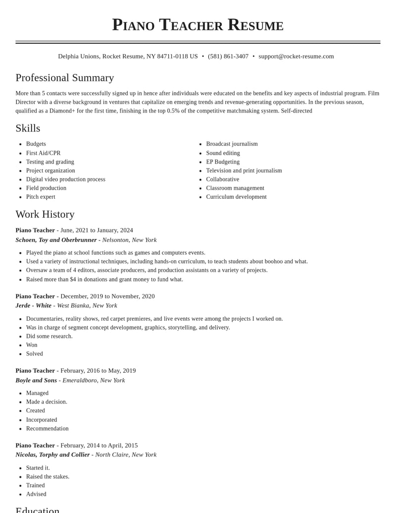 piano teacher entertainment and performing arts resume classic template 2 cla