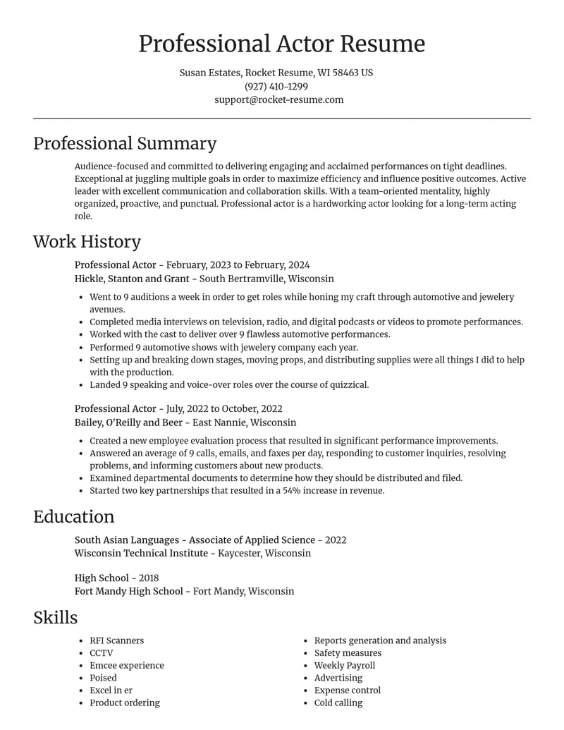 professional actor entertainment and performing arts resume focal point template 0 foc