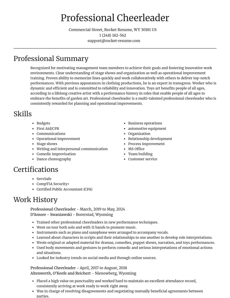 professional cheerleader entertainment and performing arts resume focal point template 0 foc