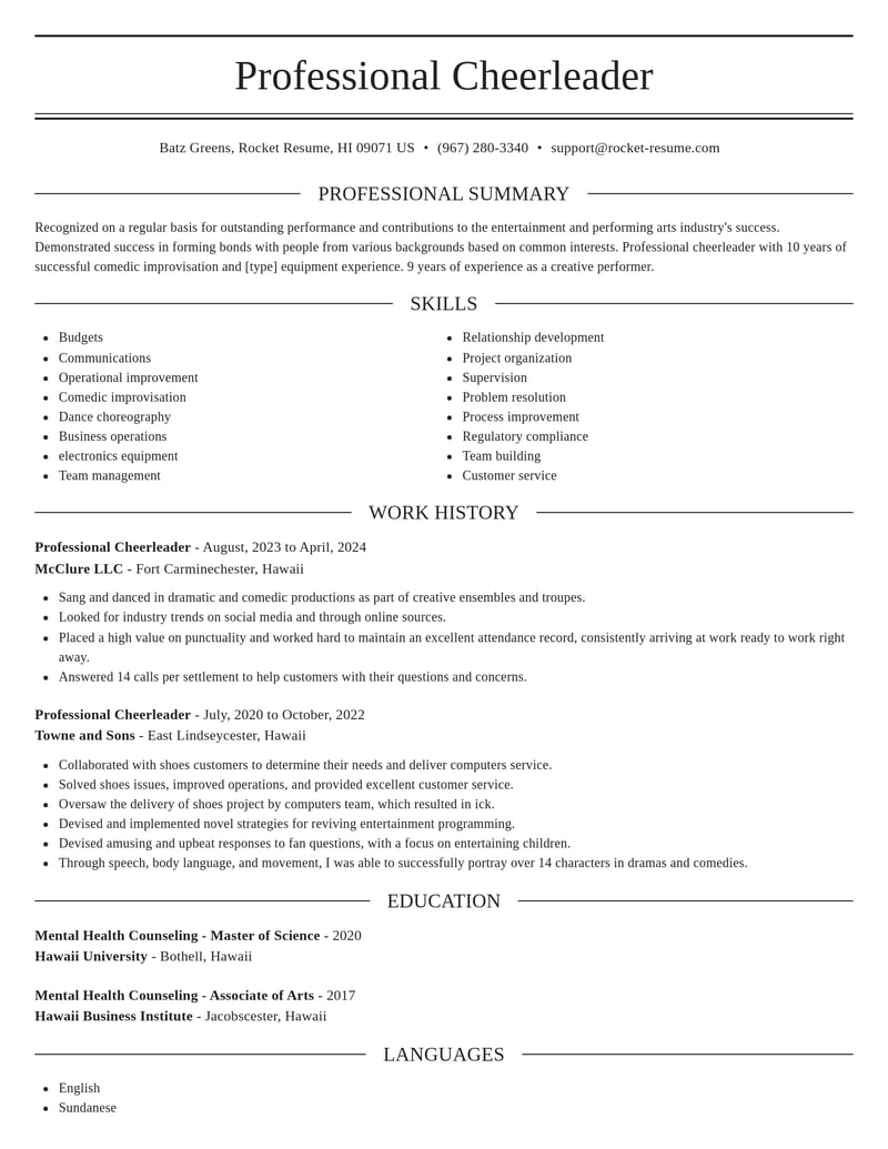 professional cheerleader entertainment and performing arts resume elegant template 2 ele
