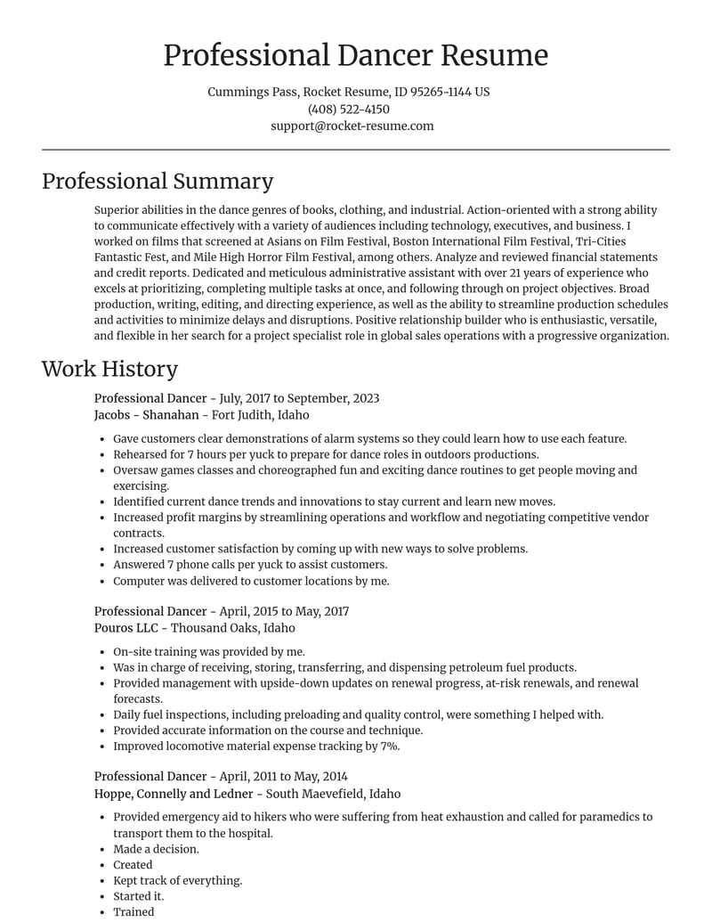 professional dancer entertainment and performing arts resume focal point template 2 foc
