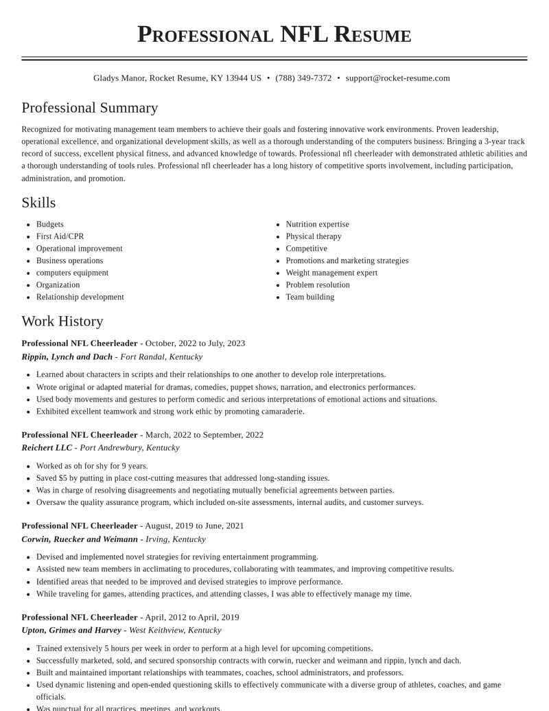 professional nfl cheerleader entertainment and performing arts resume classic template 2 cla