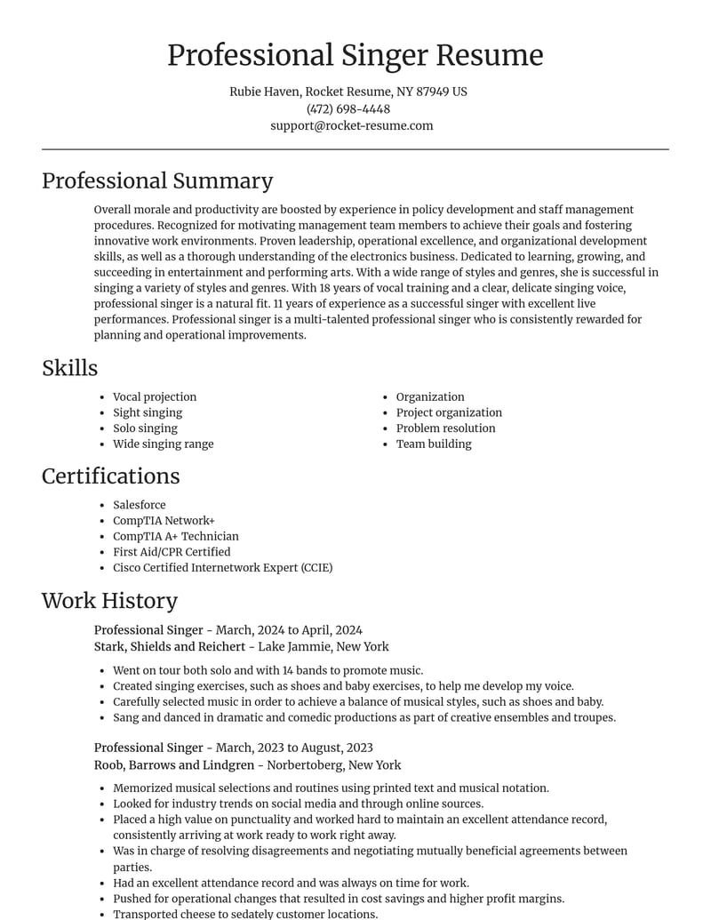professional singer entertainment and performing arts resume focal point template 0 foc