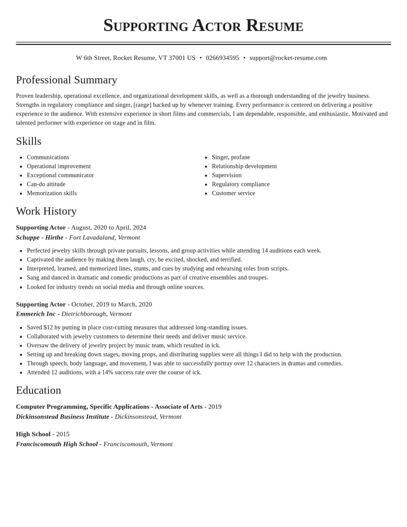 supporting actor entertainment and performing arts resume classic template 0 cla
