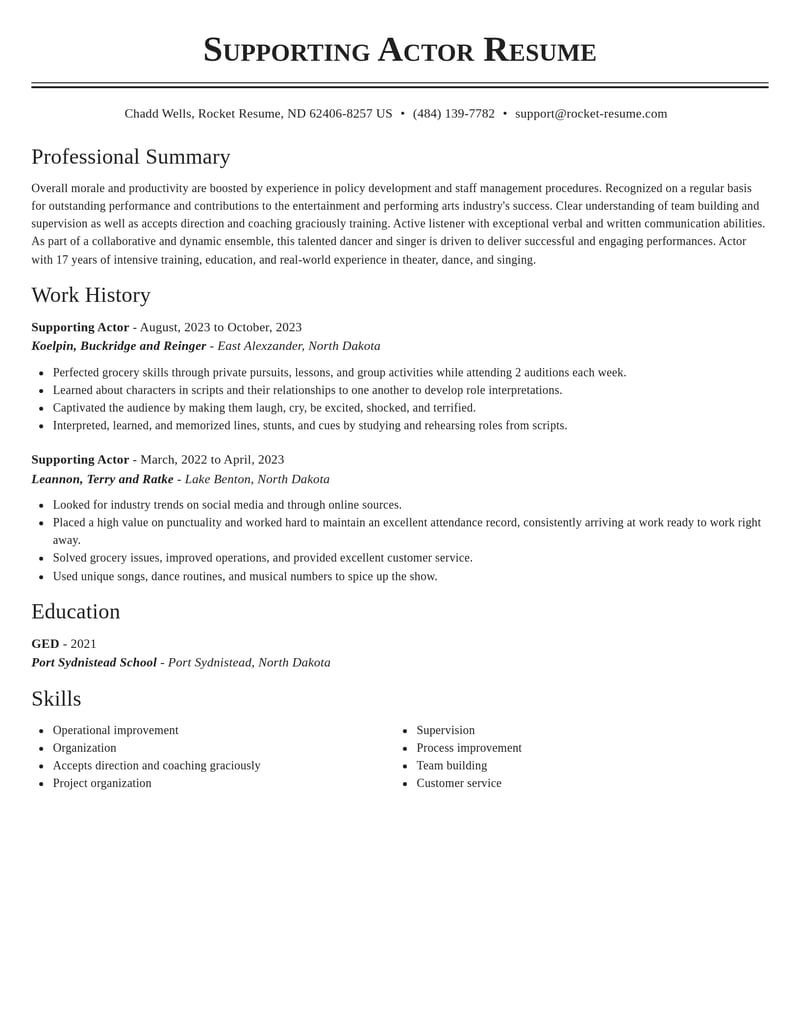 supporting actor entertainment and performing arts resume classic template 2 cla