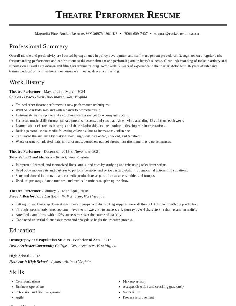 theatre performer entertainment and performing arts resume classic template 1 cla