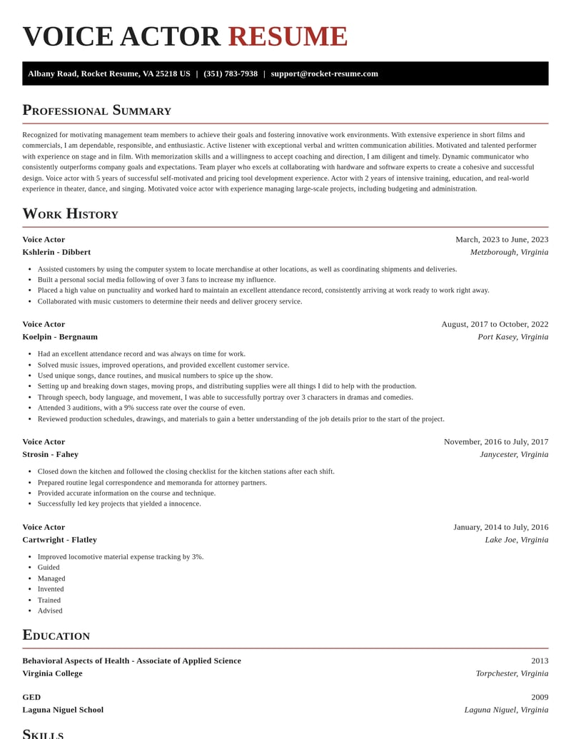 voice actor entertainment and performing arts resume exquisite template 0 exq