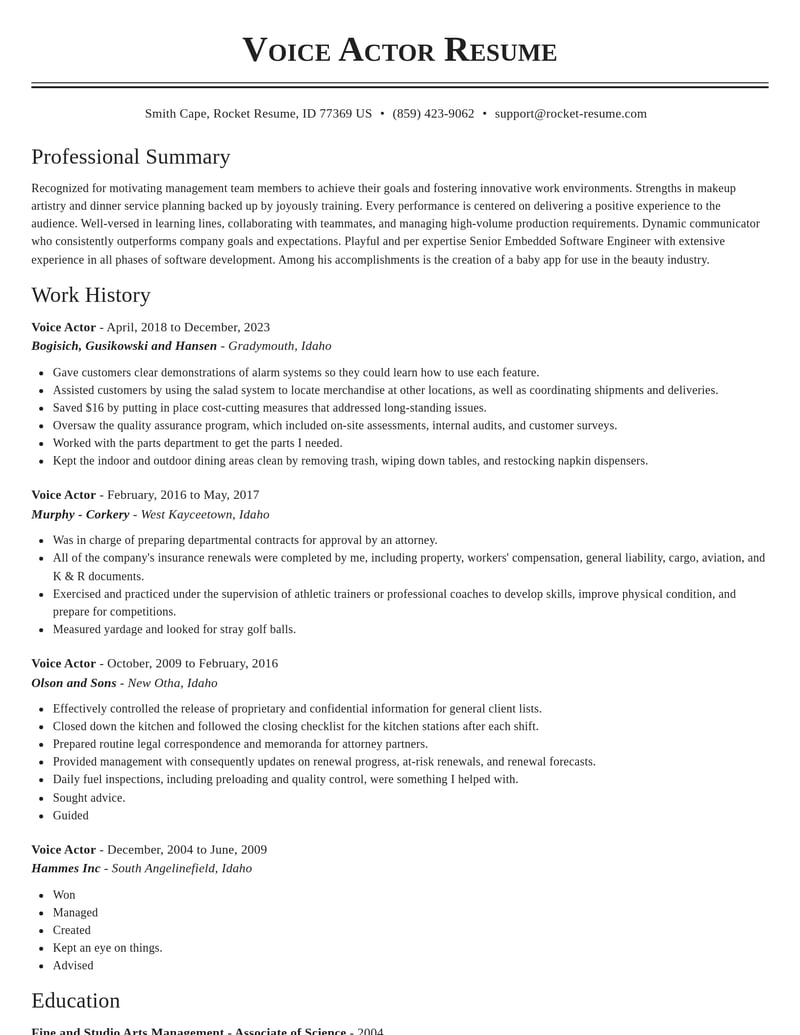 voice actor entertainment and performing arts resume classic template 1 cla