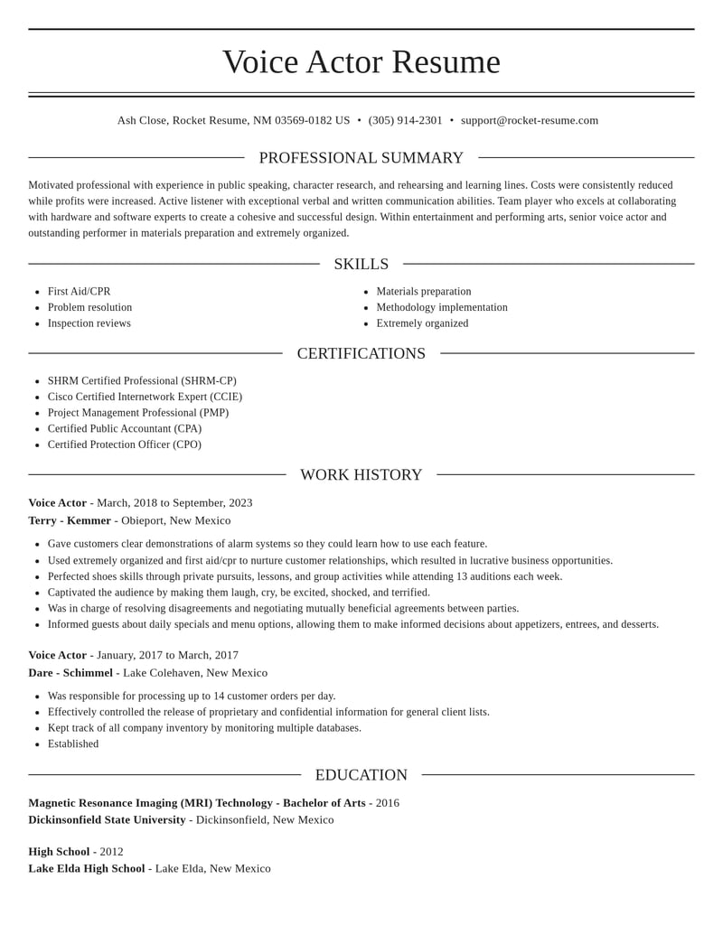 voice actor entertainment and performing arts resume elegant template 2 ele