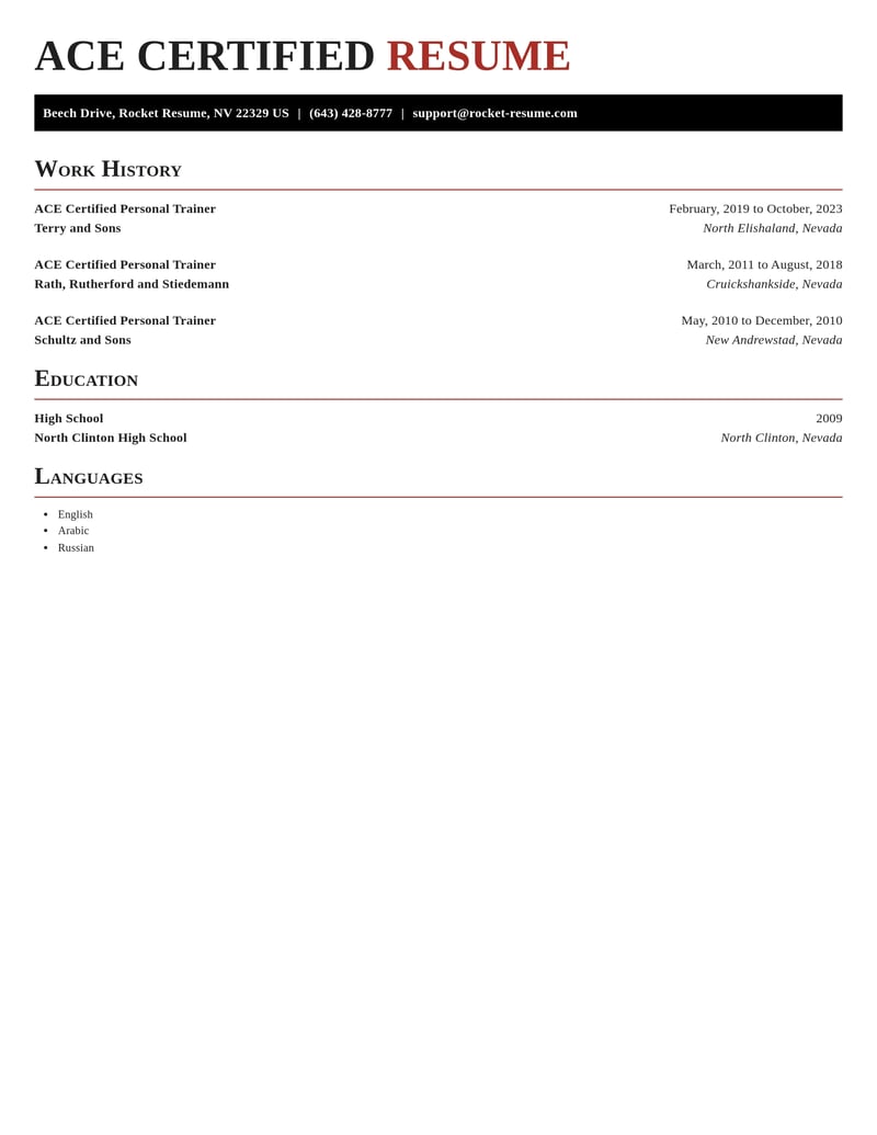 ace certified personal trainer fitness and recreation resume exquisite template 0 exq