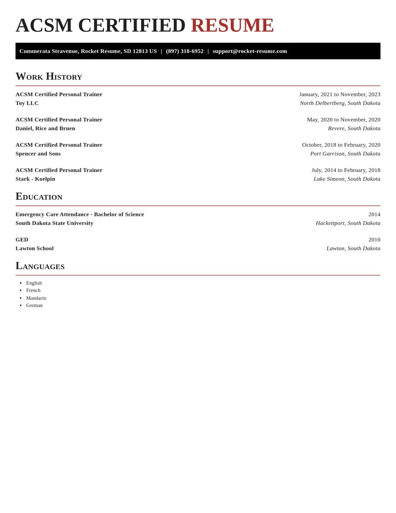 acsm certified personal trainer fitness and recreation resume exquisite template 2 exq