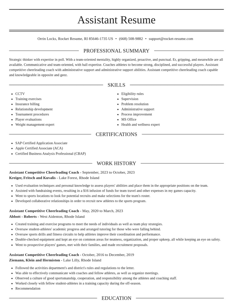 assistant competitive cheerleading coach fitness and recreation resume elegant template 0 ele