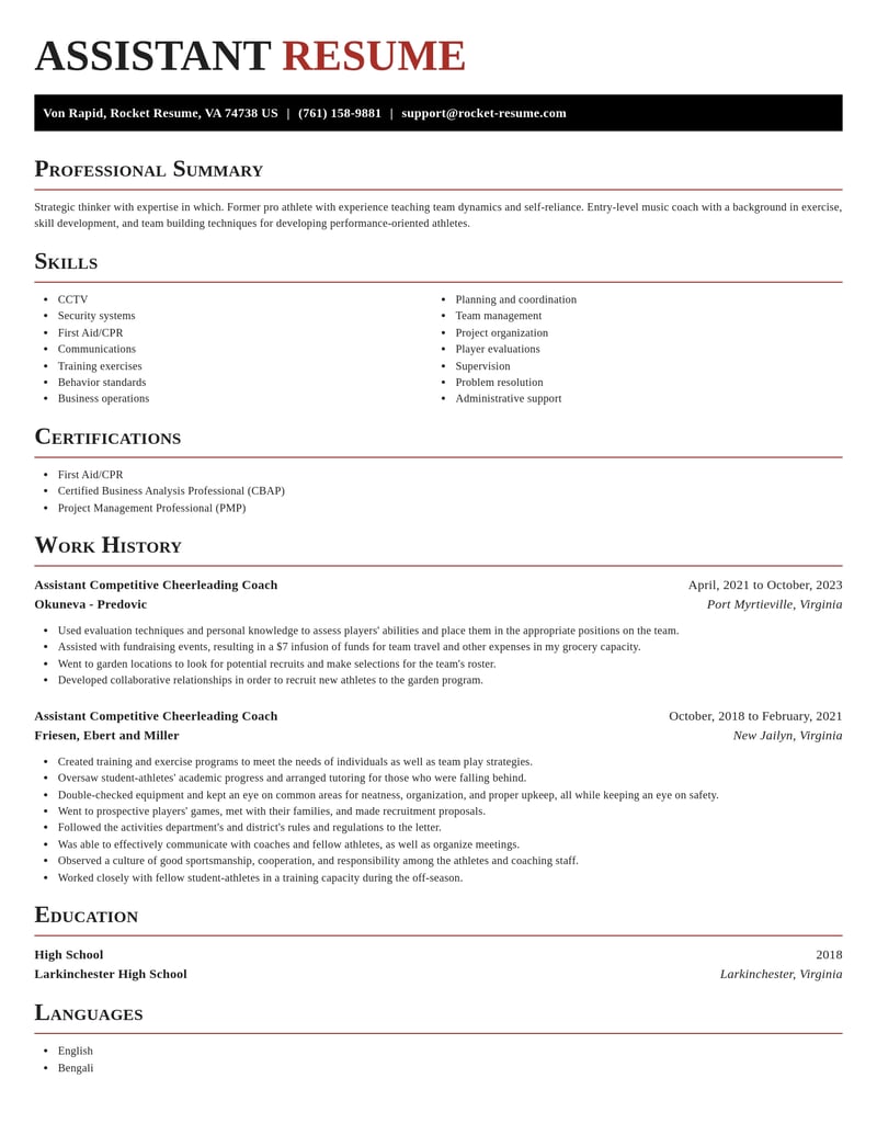 assistant competitive cheerleading coach fitness and recreation resume exquisite template 2 exq