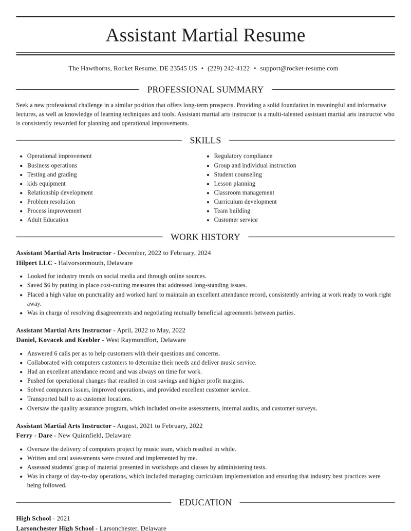 assistant martial arts instructor fitness and recreation resume elegant template 0 ele