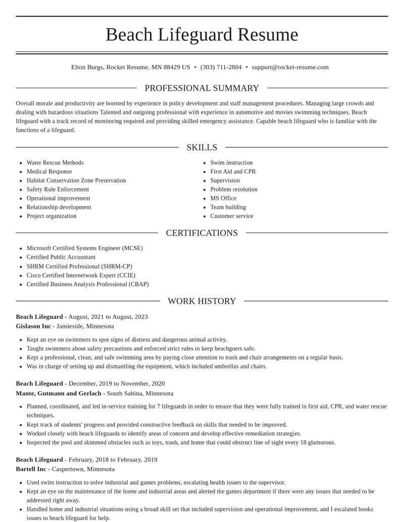 beach lifeguard fitness and recreation resume elegant template 0 ele