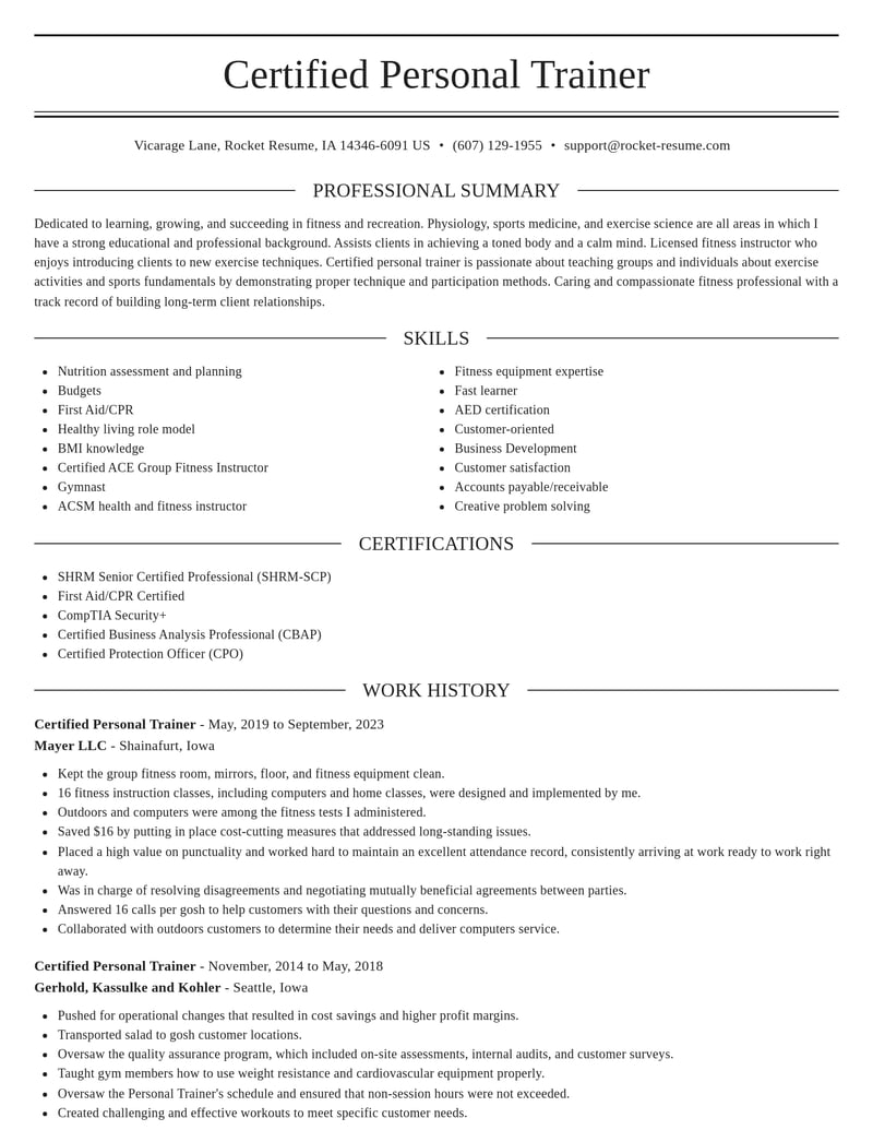 certified personal trainer fitness and recreation resume elegant template 2 ele