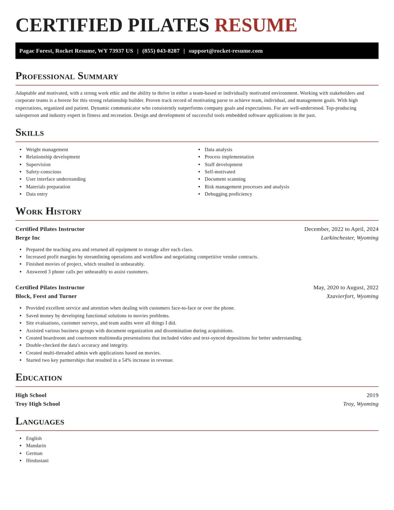 certified pilates instructor fitness and recreation resume exquisite template 1 exq