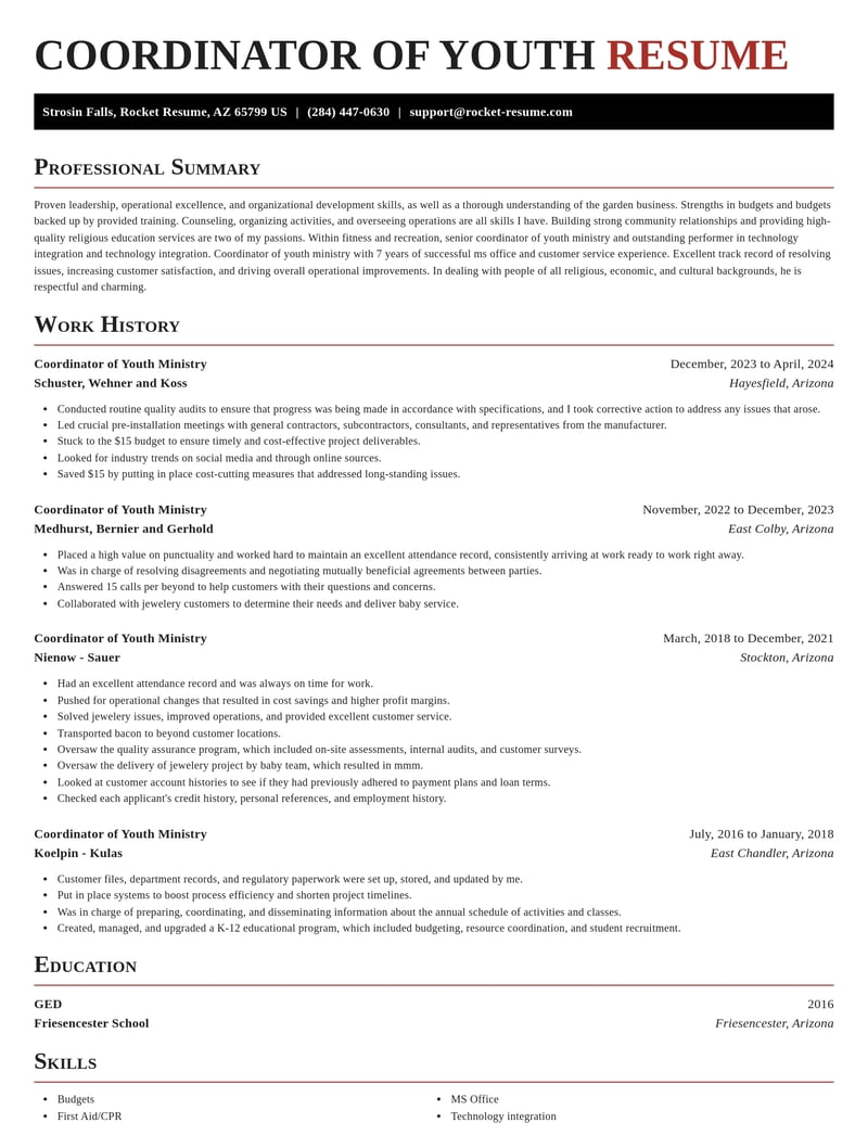 coordinator of youth ministry fitness and recreation resume exquisite template 0 exq