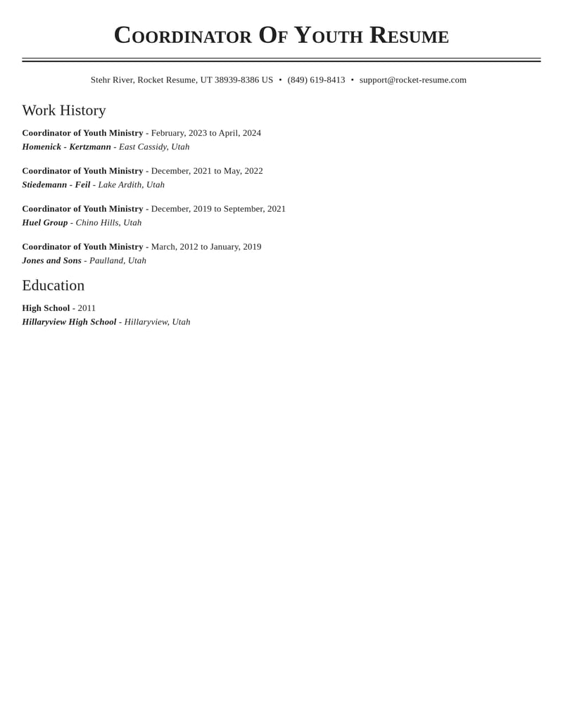 coordinator of youth ministry fitness and recreation resume classic template 2 cla