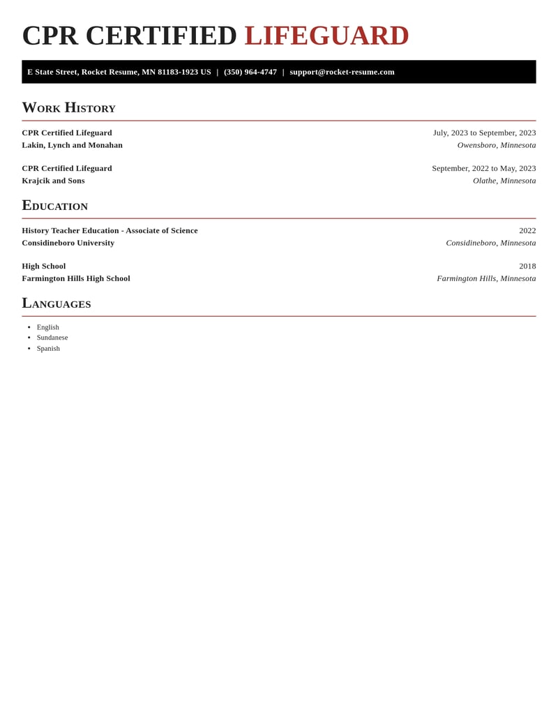 cpr certified lifeguard fitness and recreation resume exquisite template 2 exq